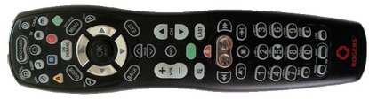 A cable-box remote control lying on its side